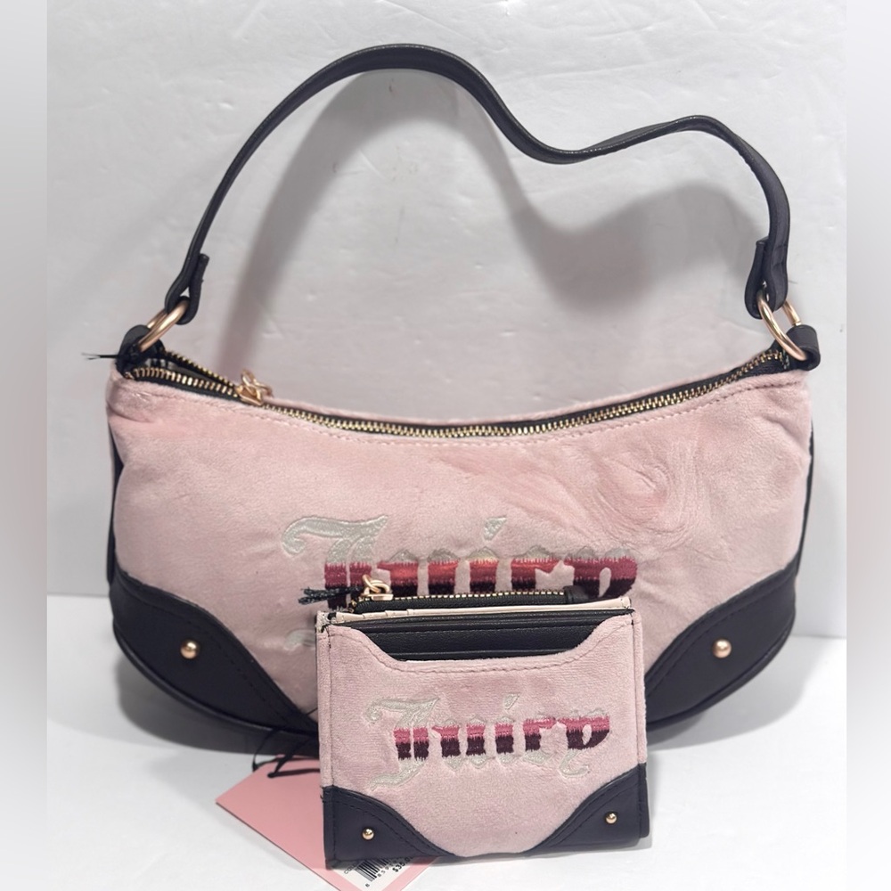 Juicy Couture Retro Vibe Velour Shoulder Bag With Matching Double Trifold Wallet